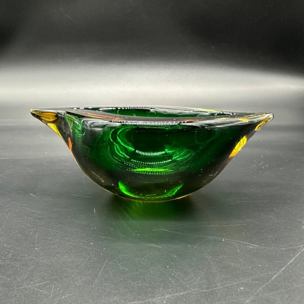 Murano Sommerso Green Amber Art Glass Bowl Vintage Italian Dish Mid Century - Picture 3 of 12